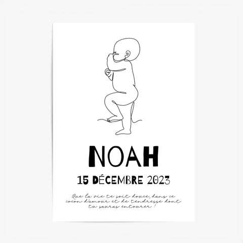 Affiche Naissance Personnalisé Line Art Bébé