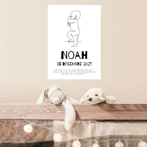 Affiche Naissance Personnalisé Line Art Bébé