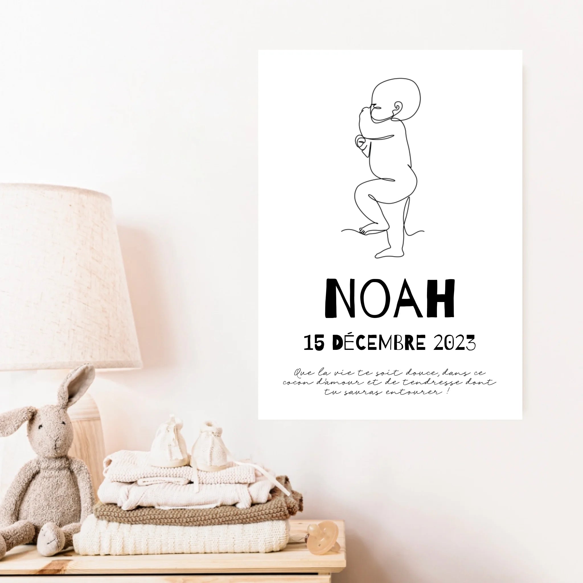 Affiche Naissance Personnalisé Line Art Bébé