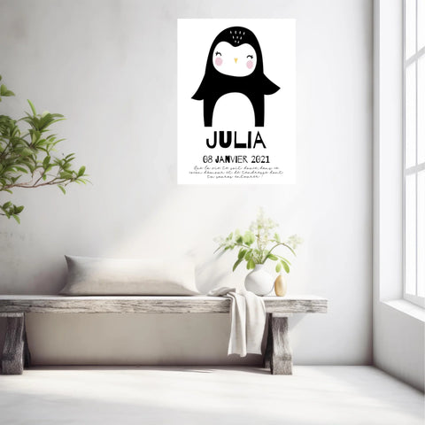 Tableau Naissance Personnalisé Pingouin
