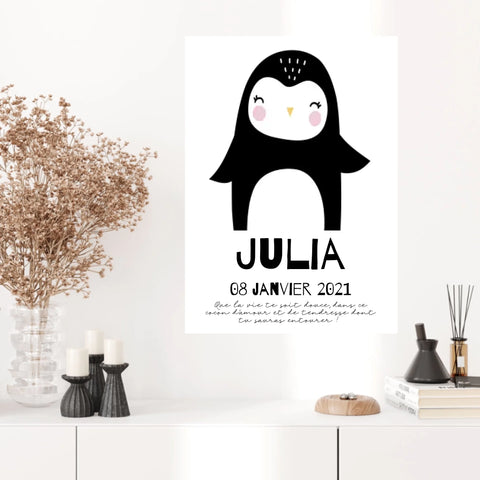 Tableau Naissance Personnalisé Pingouin