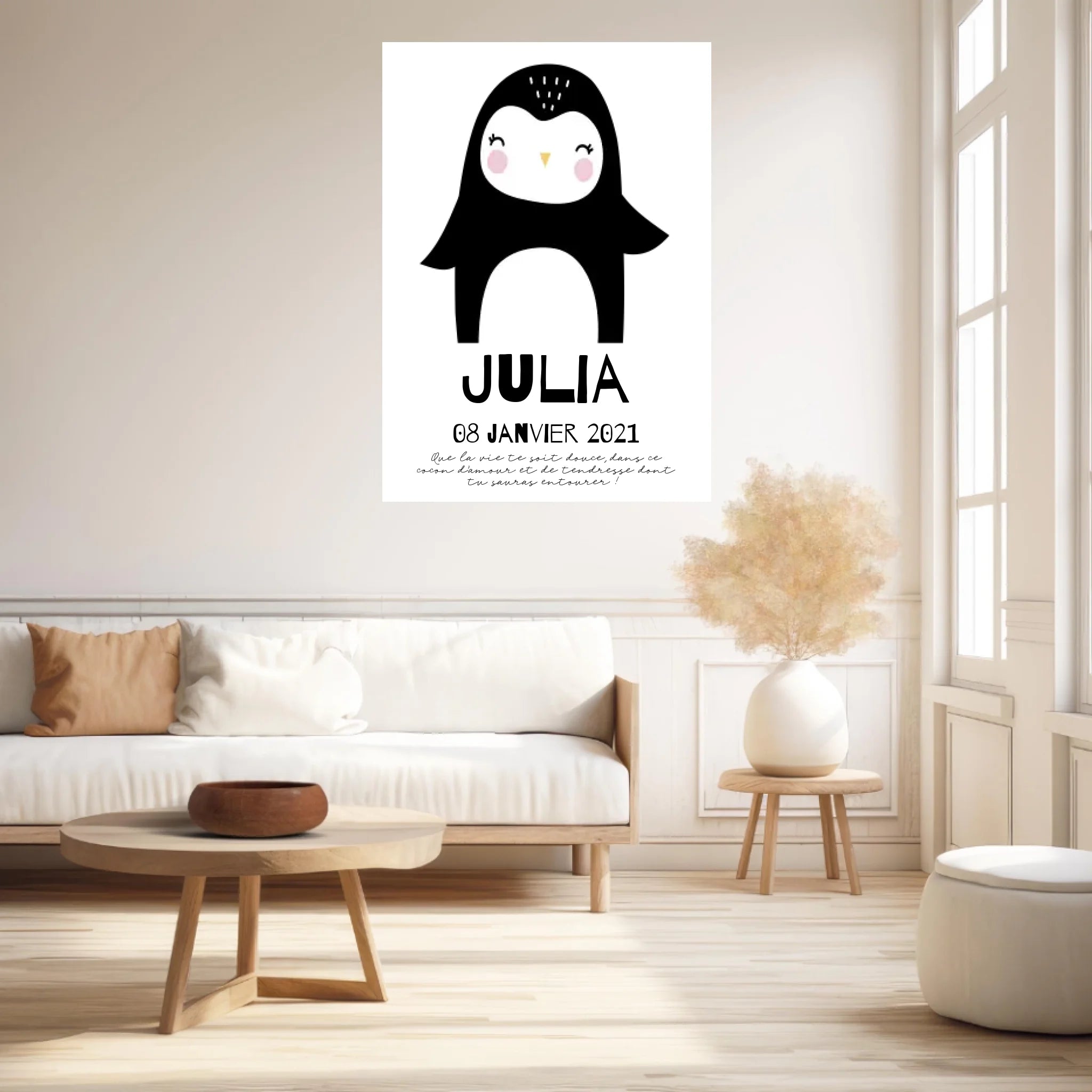 Tableau Naissance Personnalisé Pingouin