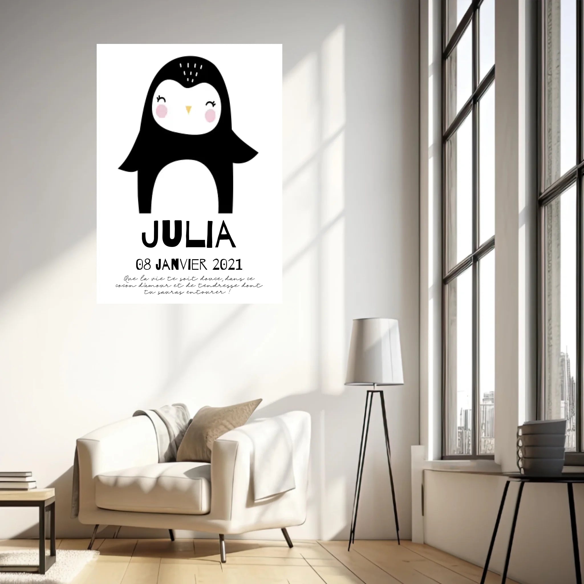 Tableau Naissance Personnalisé Pingouin
