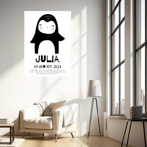 Tableau Naissance Personnalisé Pingouin