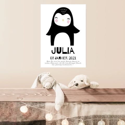 Tableau Naissance Personnalisé Pingouin