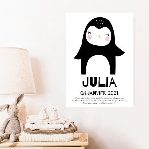 Tableau Naissance Personnalisé Pingouin