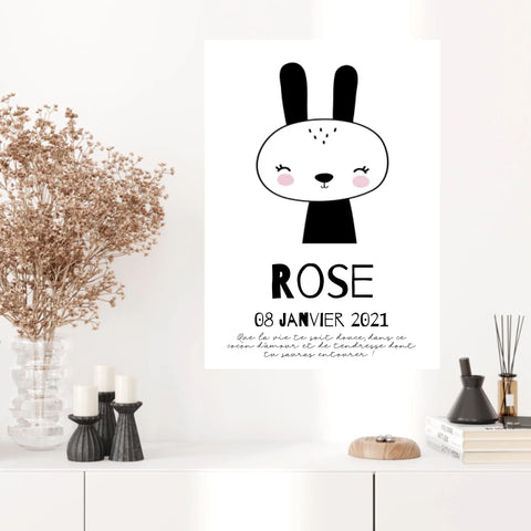 Tableau Naissance Personnalisé Lapin