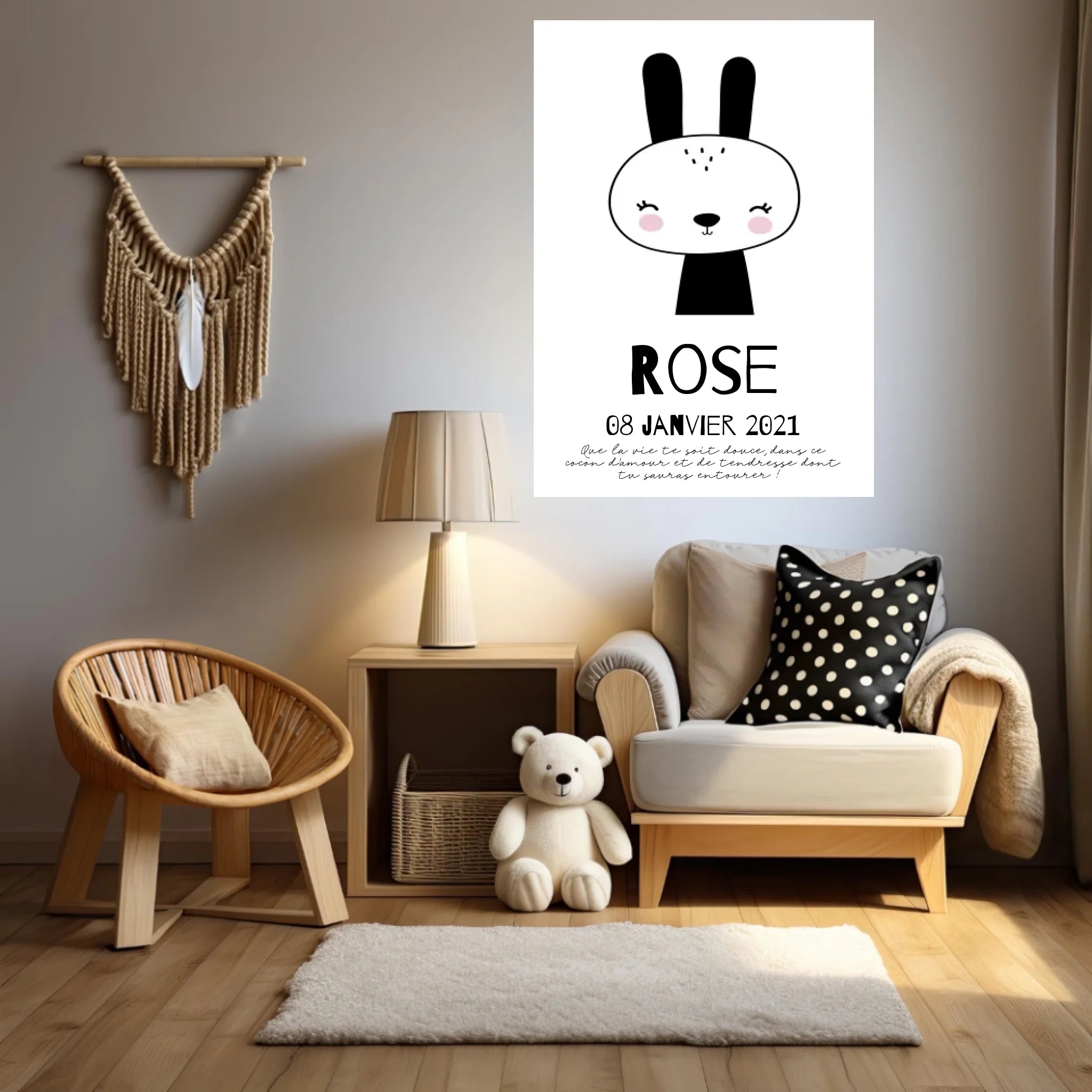 Tableau Naissance Personnalisé Lapin