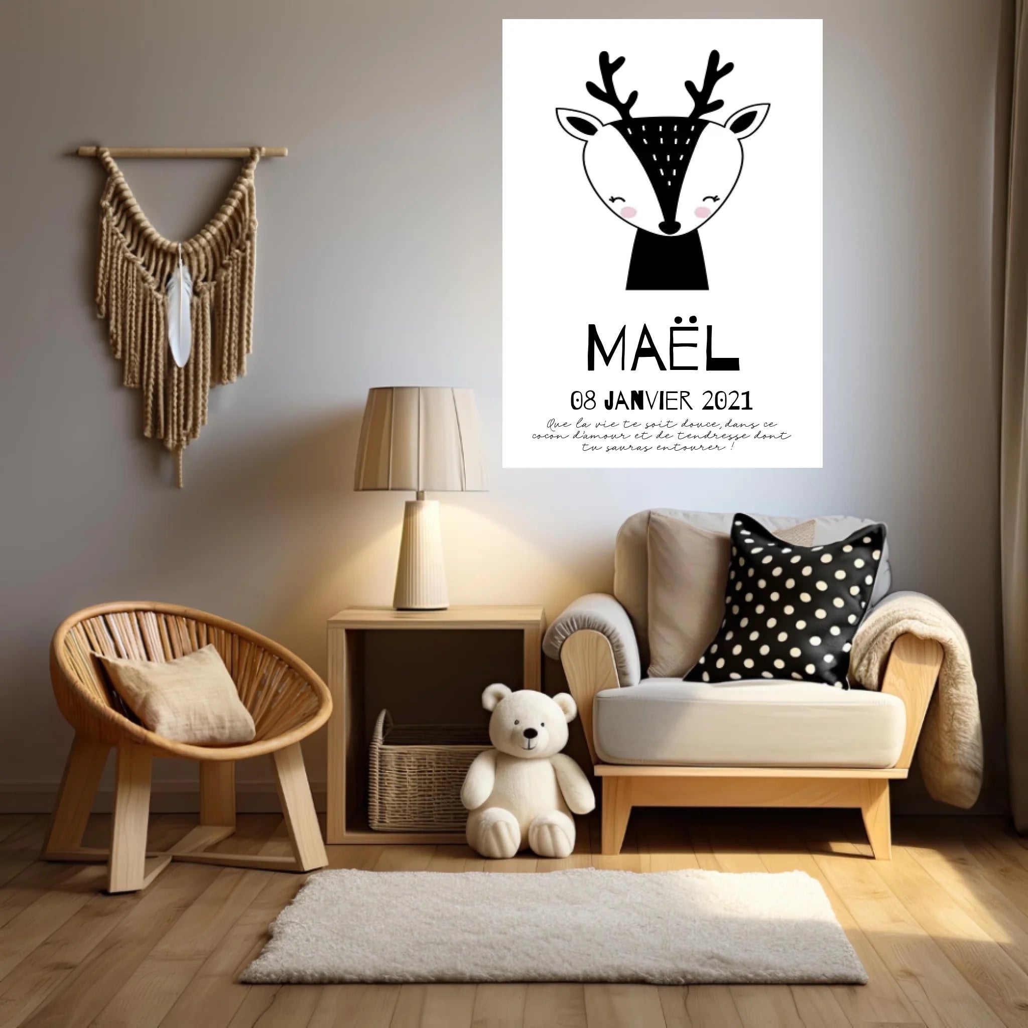 Tableau Naissance Personnalisé Biche