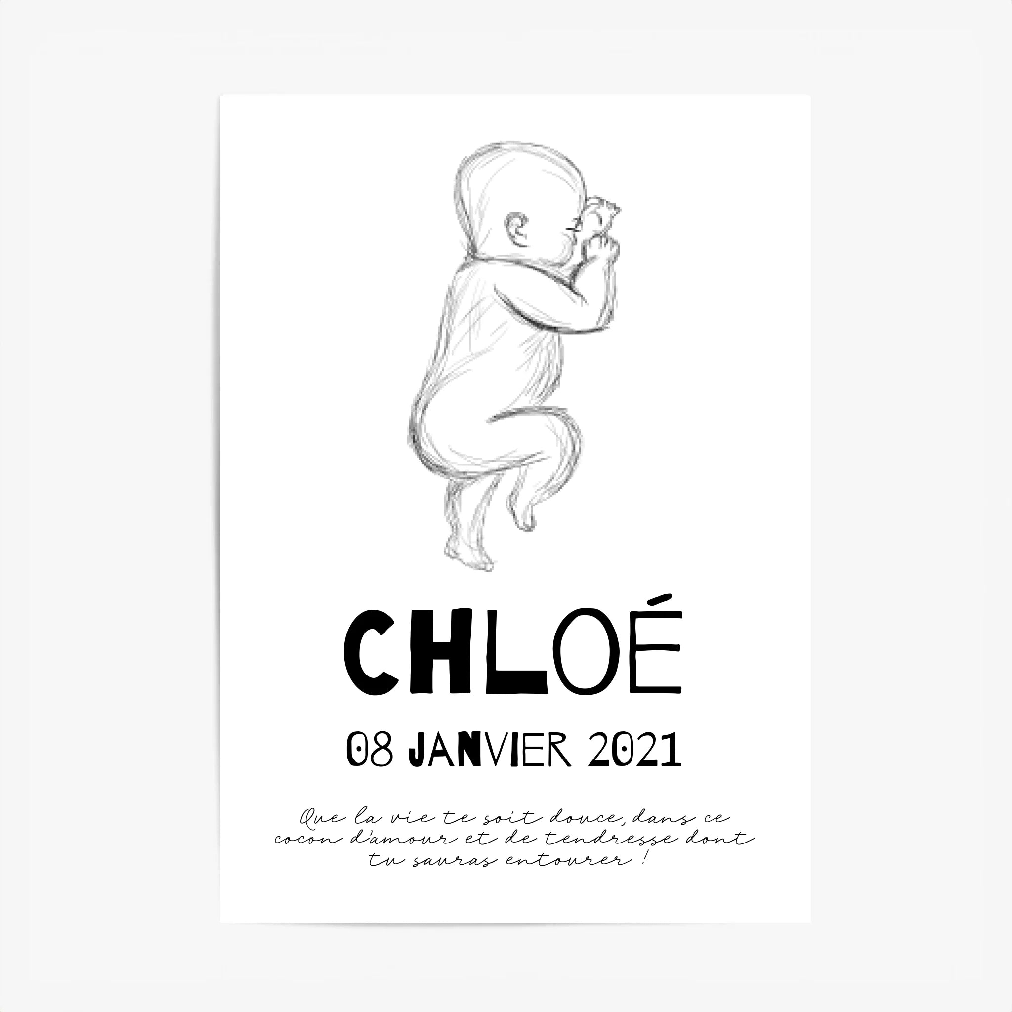 Tableau Naissance Personnalisé croquis de bébé