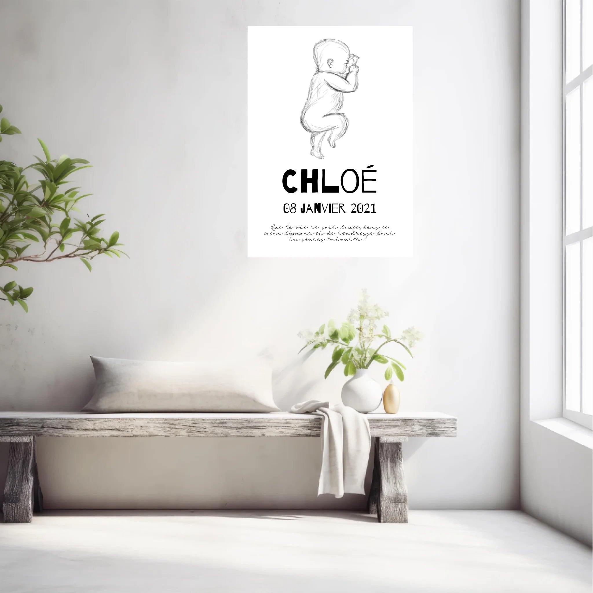 Tableau Naissance Personnalisé croquis de bébé