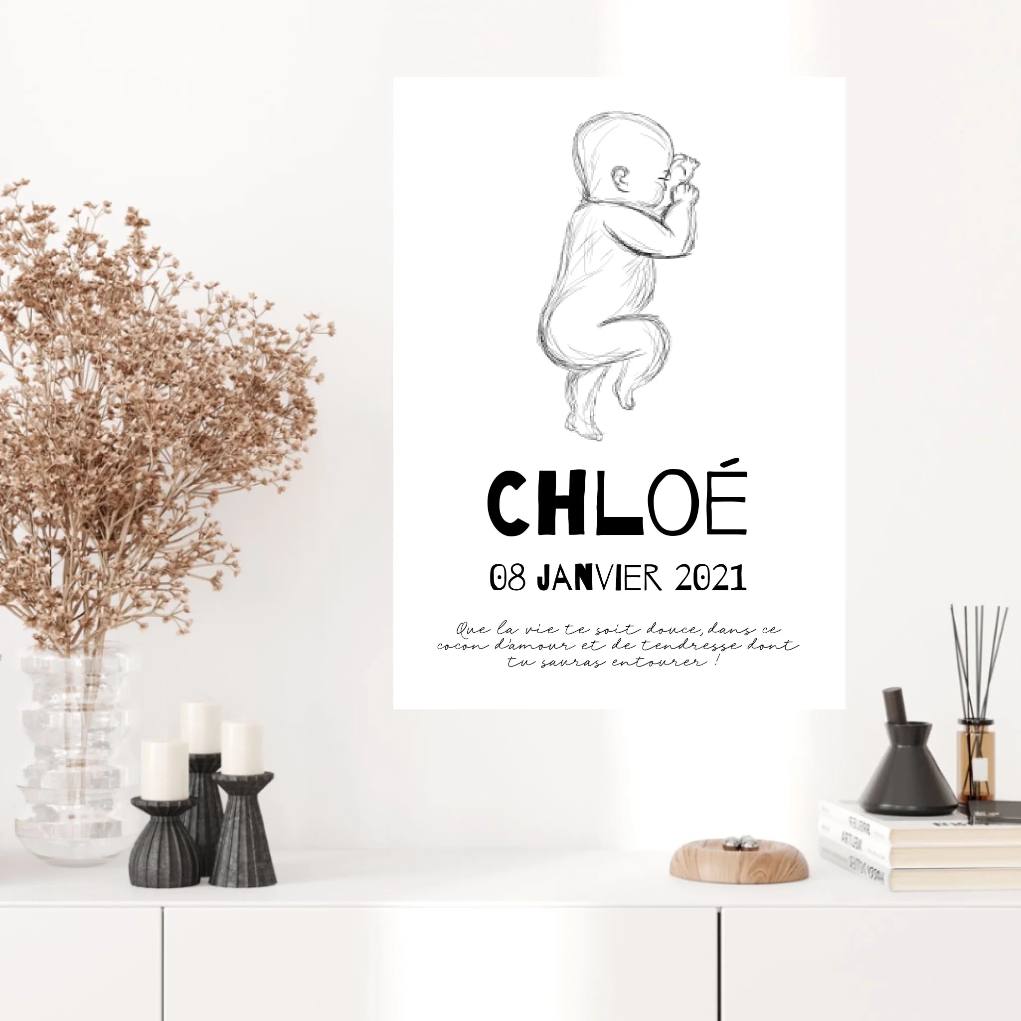 Tableau Naissance Personnalisé croquis de bébé