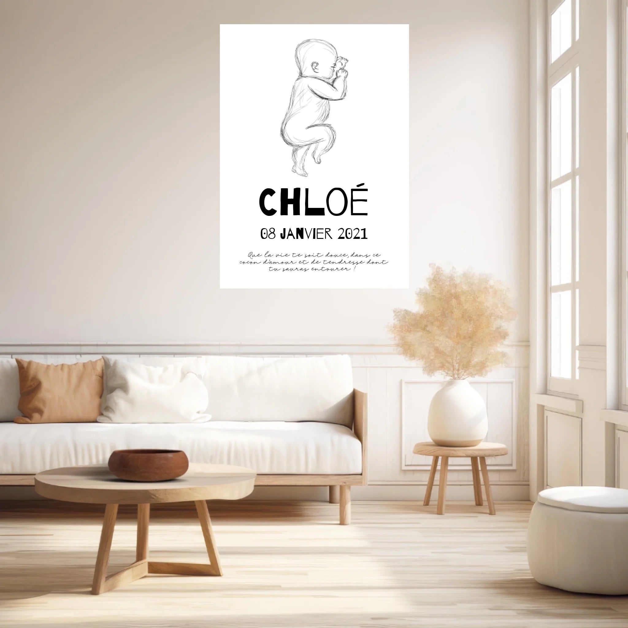 Tableau Naissance Personnalisé croquis de bébé