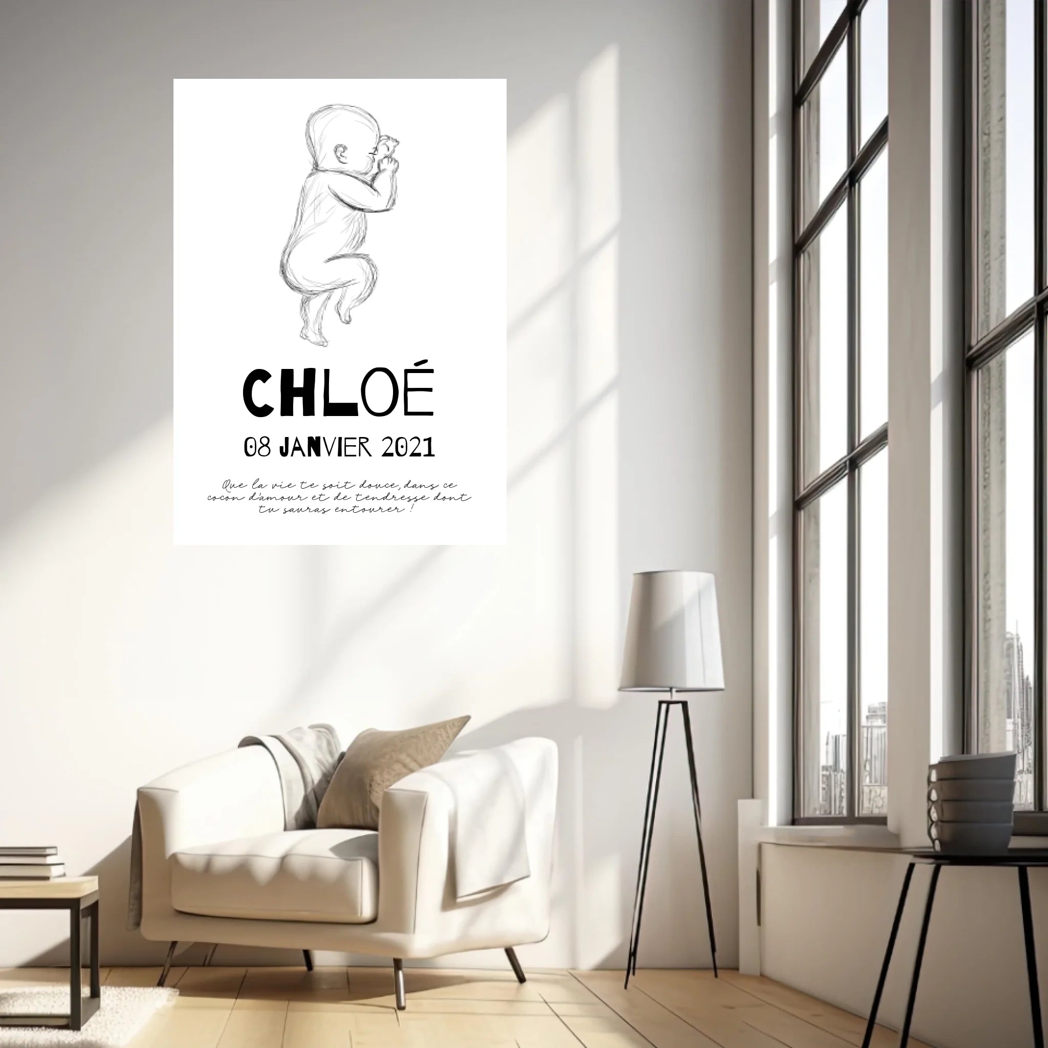 Tableau Naissance Personnalisé croquis de bébé