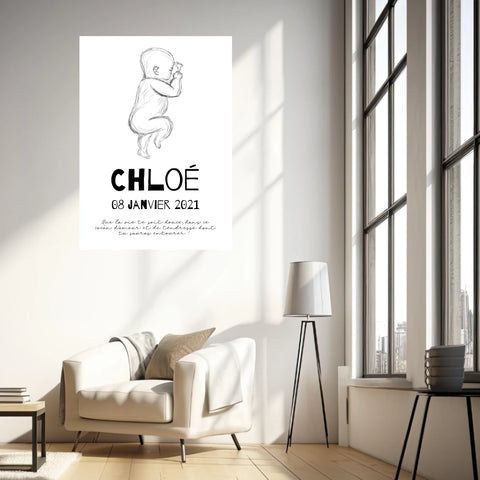 Tableau Naissance Personnalisé croquis de bébé