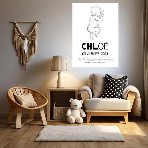 Tableau Naissance Personnalisé croquis de bébé