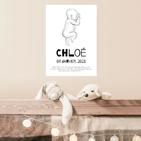 Tableau Naissance Personnalisé croquis de bébé