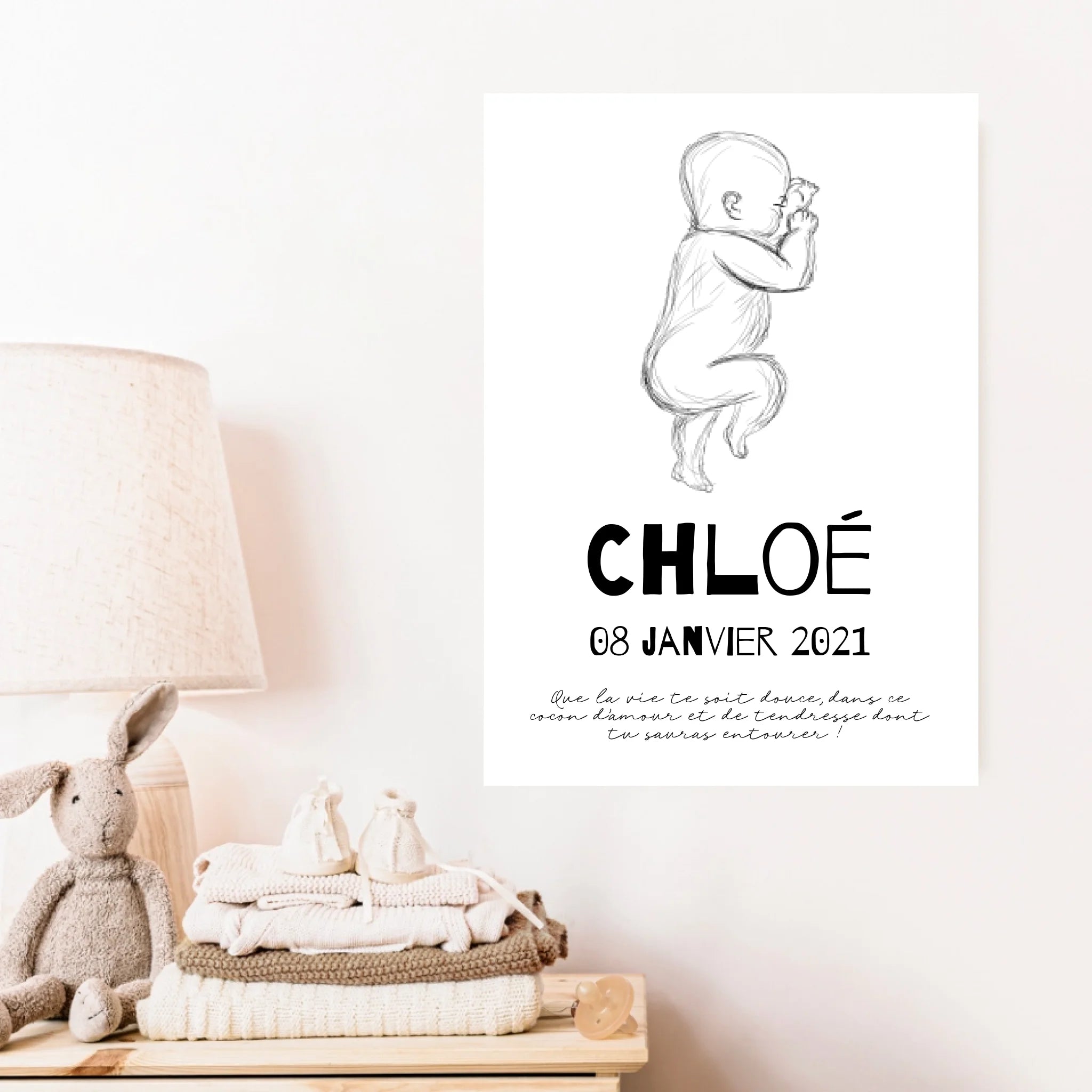 Tableau Naissance Personnalisé croquis de bébé
