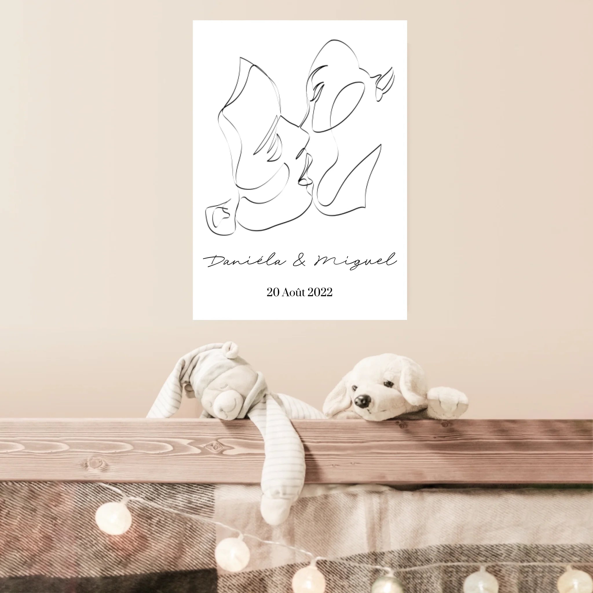 Tableau Couple Personnalisé Line Art Kiss