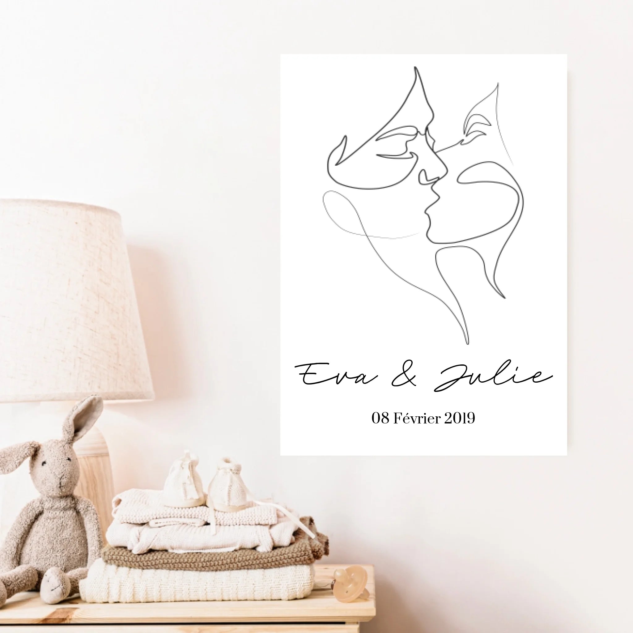 Tableau Couple Personnalisé Femme Gay Line Art Kiss
