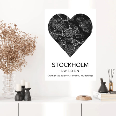 Affiche carte ville Personnalisée Coeur