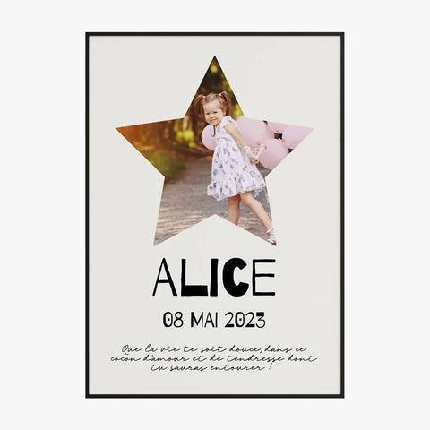 Affiche Naissance Personnalisé Photo Bébé Etoile