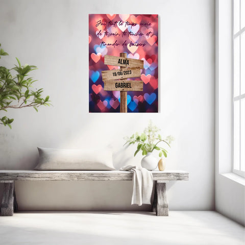 Tableau Prénom Personnalisé Couple Coeur