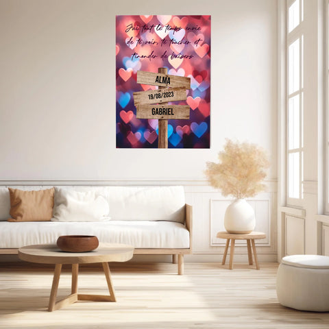 Tableau Prénom Personnalisé Couple Coeur