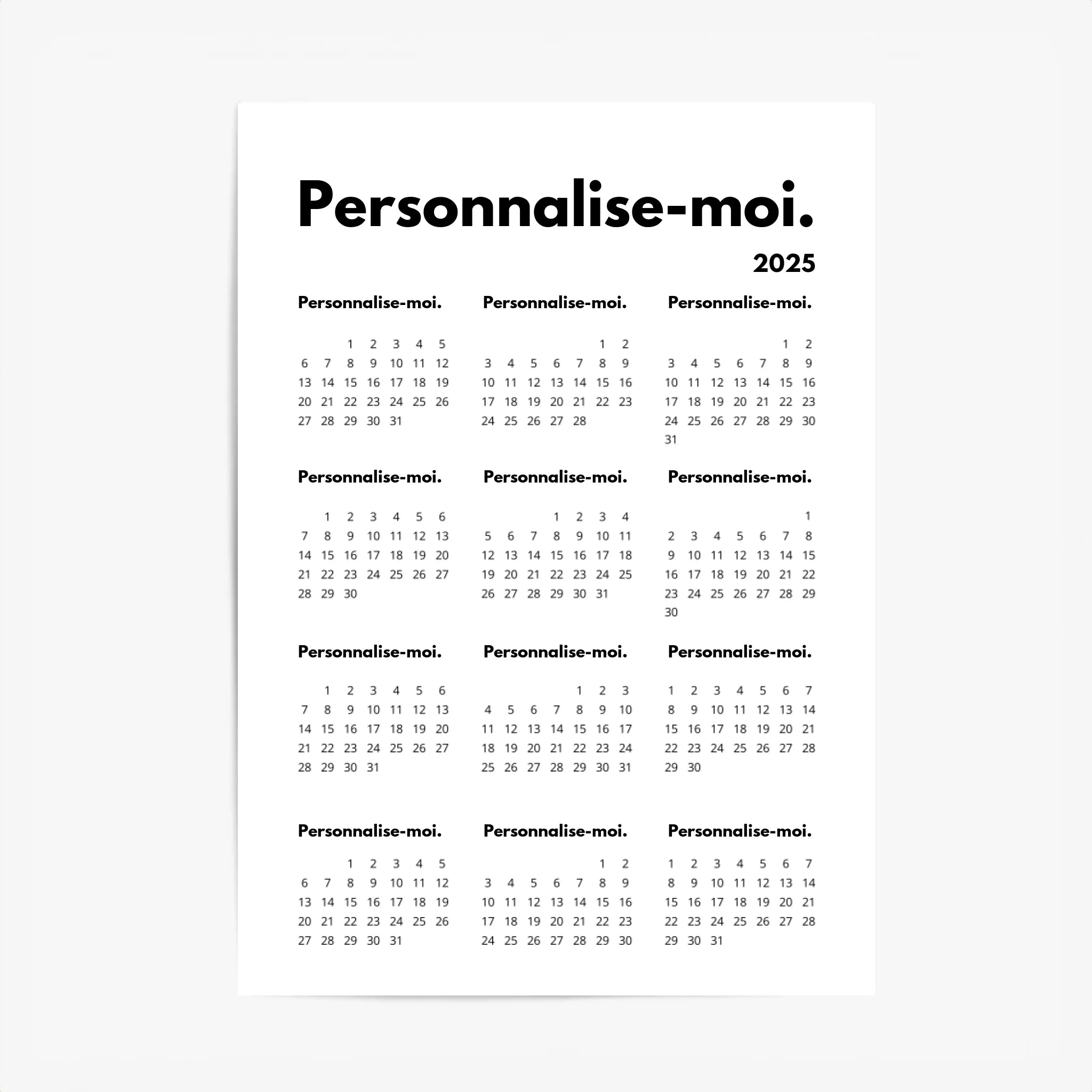 Affiche Calendrier Personnalisable 2025