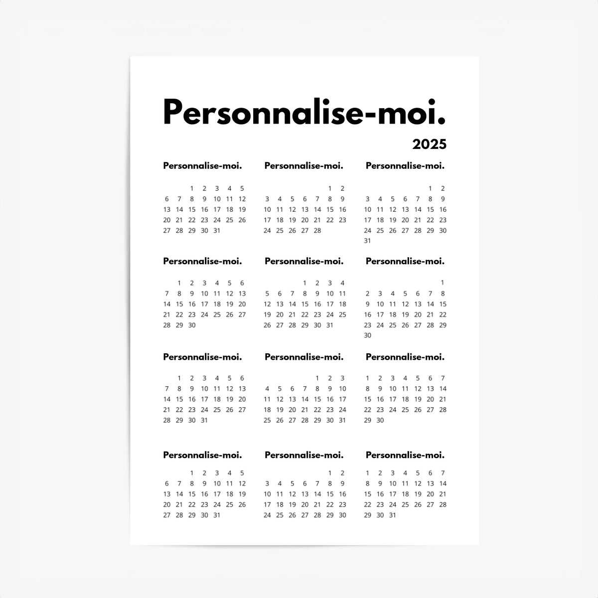 Affiche Calendrier Personnalisable 2025