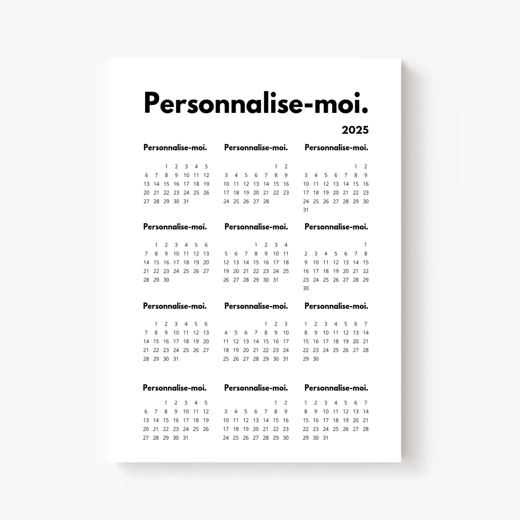 Affiche Calendrier Personnalisable 2025