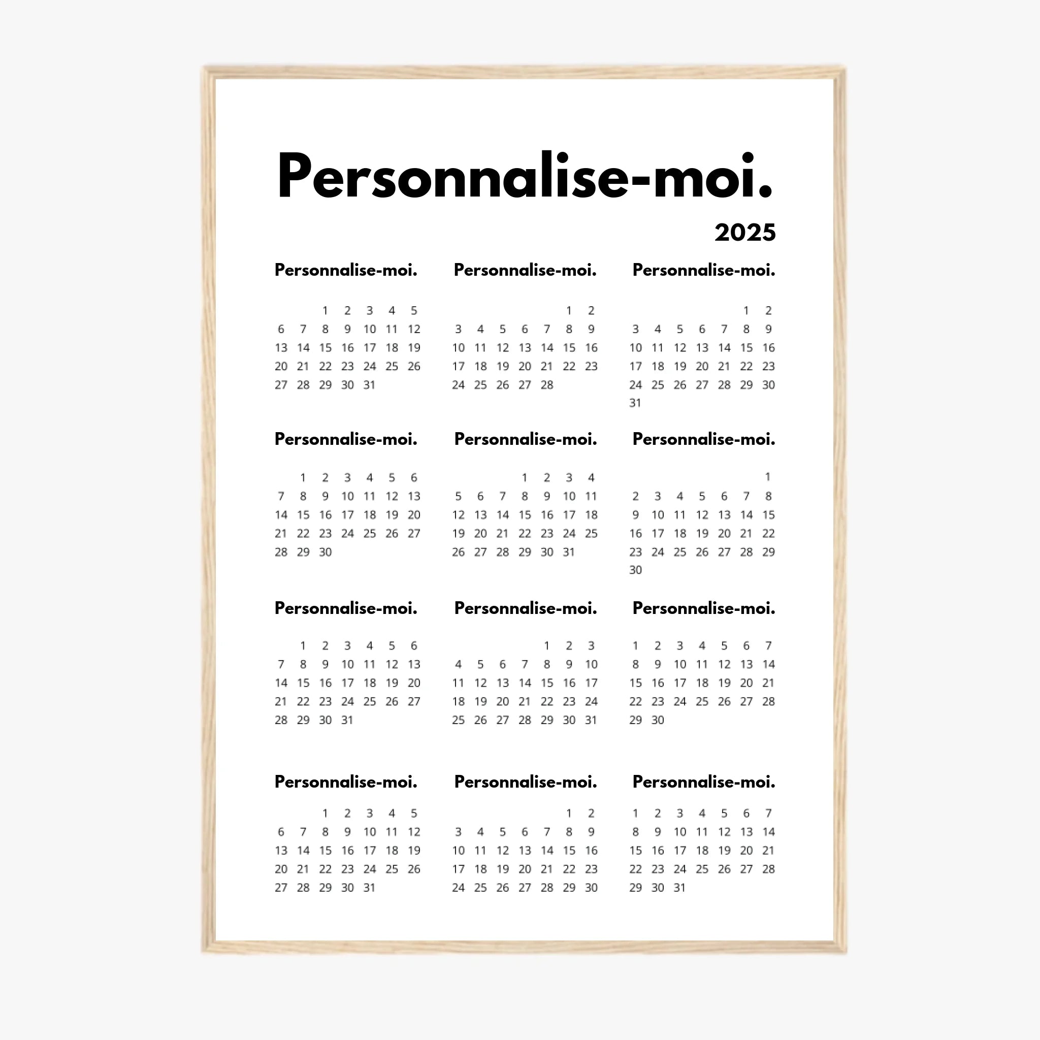 Affiche Calendrier Personnalisable 2025