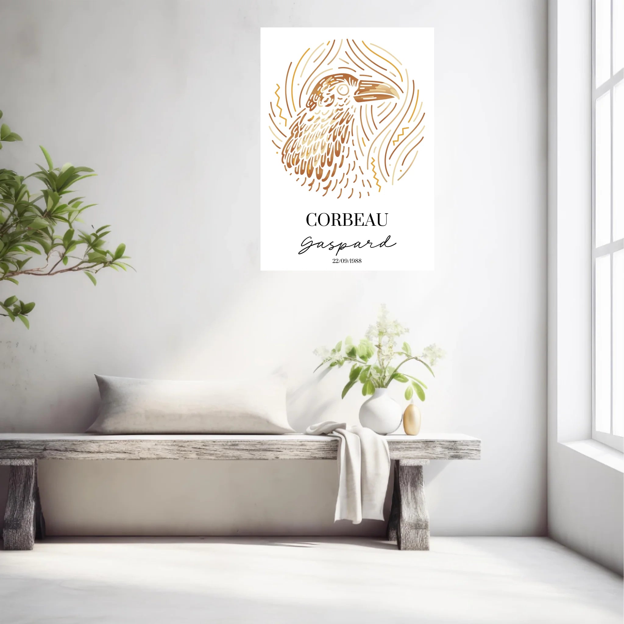 Tableau Personnalisé Signe Astrologique Amérindien Corbeau
