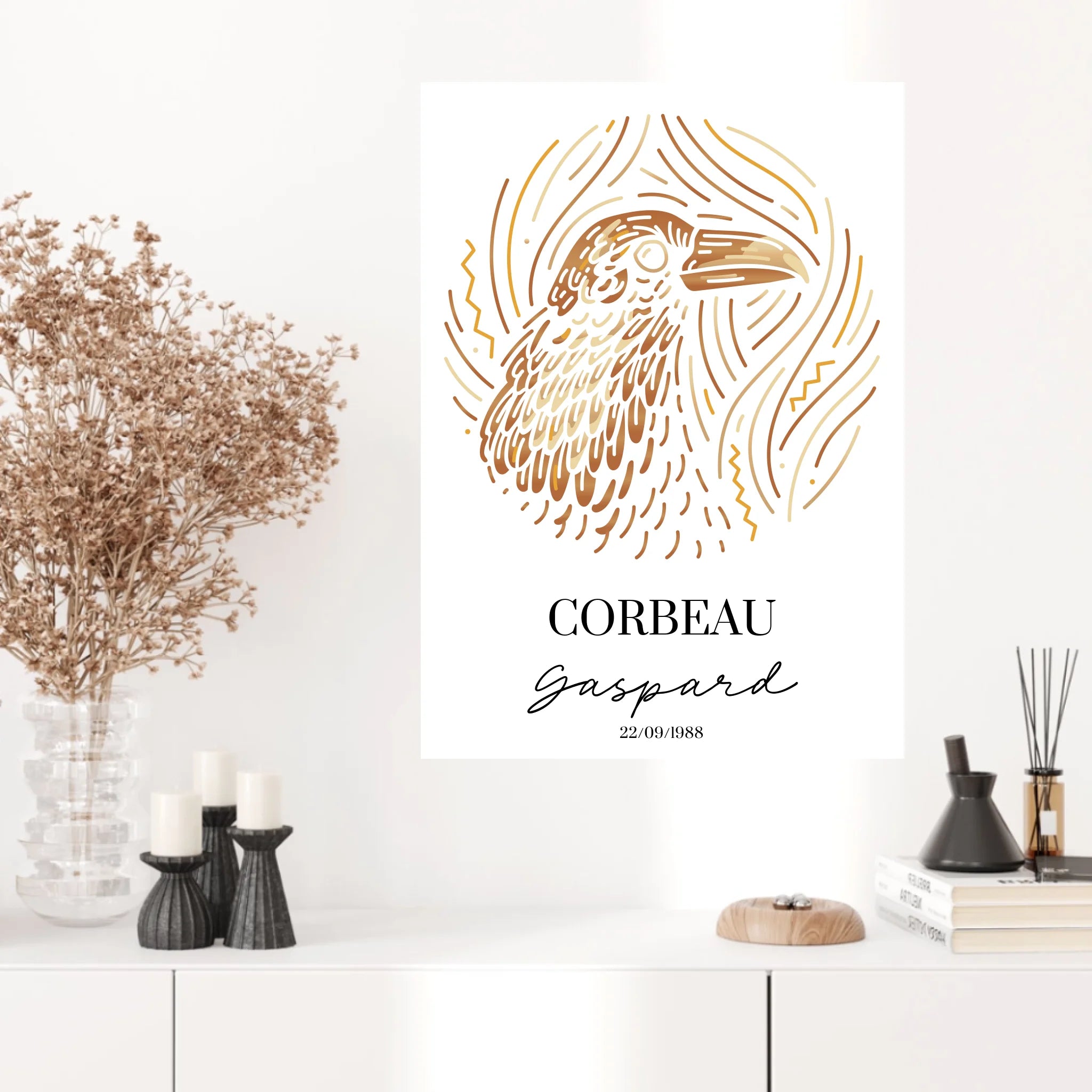 Tableau Personnalisé Signe Astrologique Amérindien Corbeau