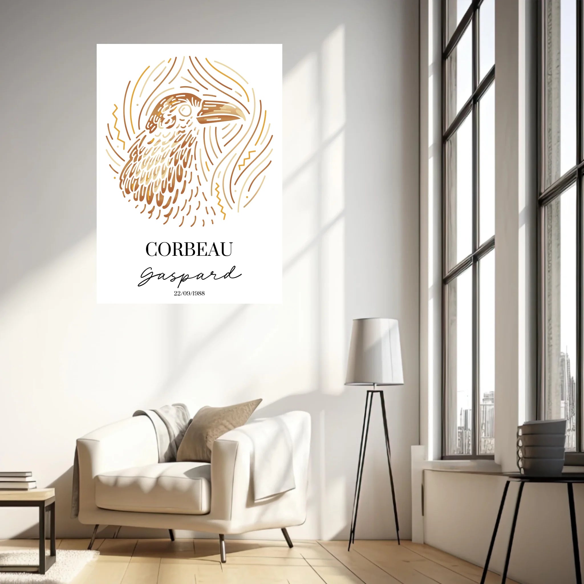 Tableau Personnalisé Signe Astrologique Amérindien Corbeau
