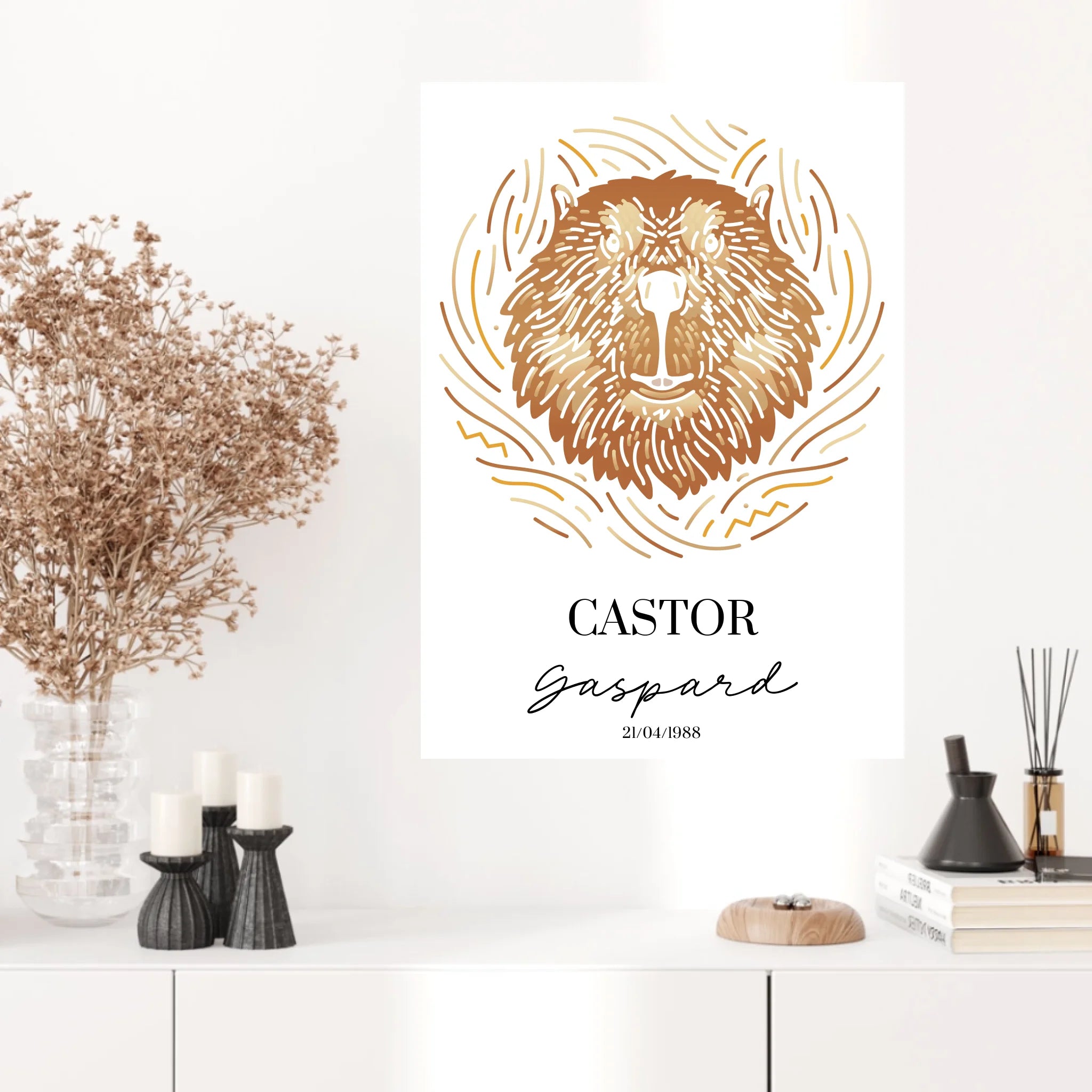 Tableau Personnalisé Signe Astrologique Amérindien Castor