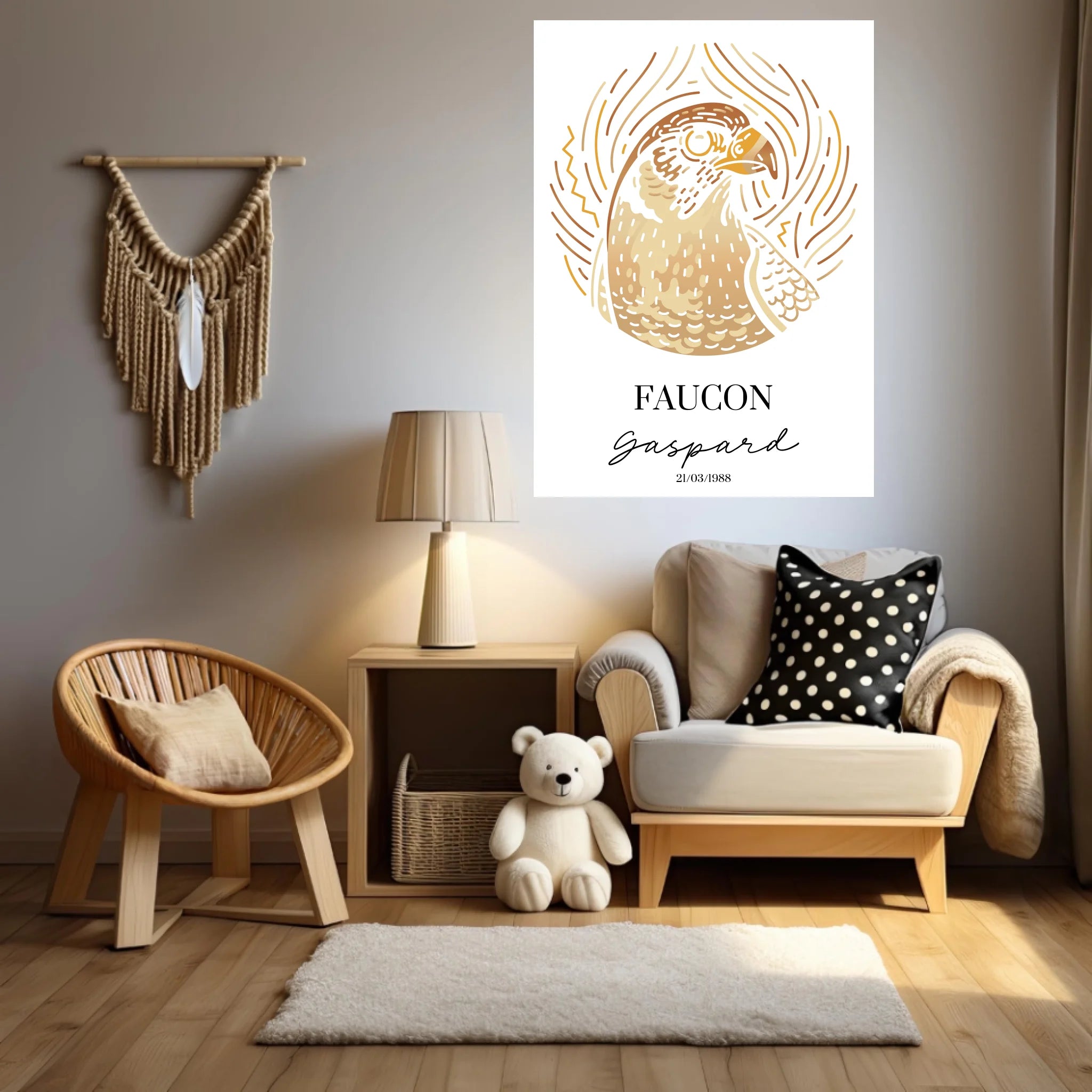 Tableau Personnalisé Signe Astrologique Amérindien faucon