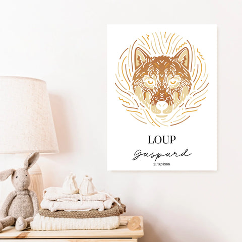 Tableau Personnalisé Signe Astrologique Amérindien Loup
