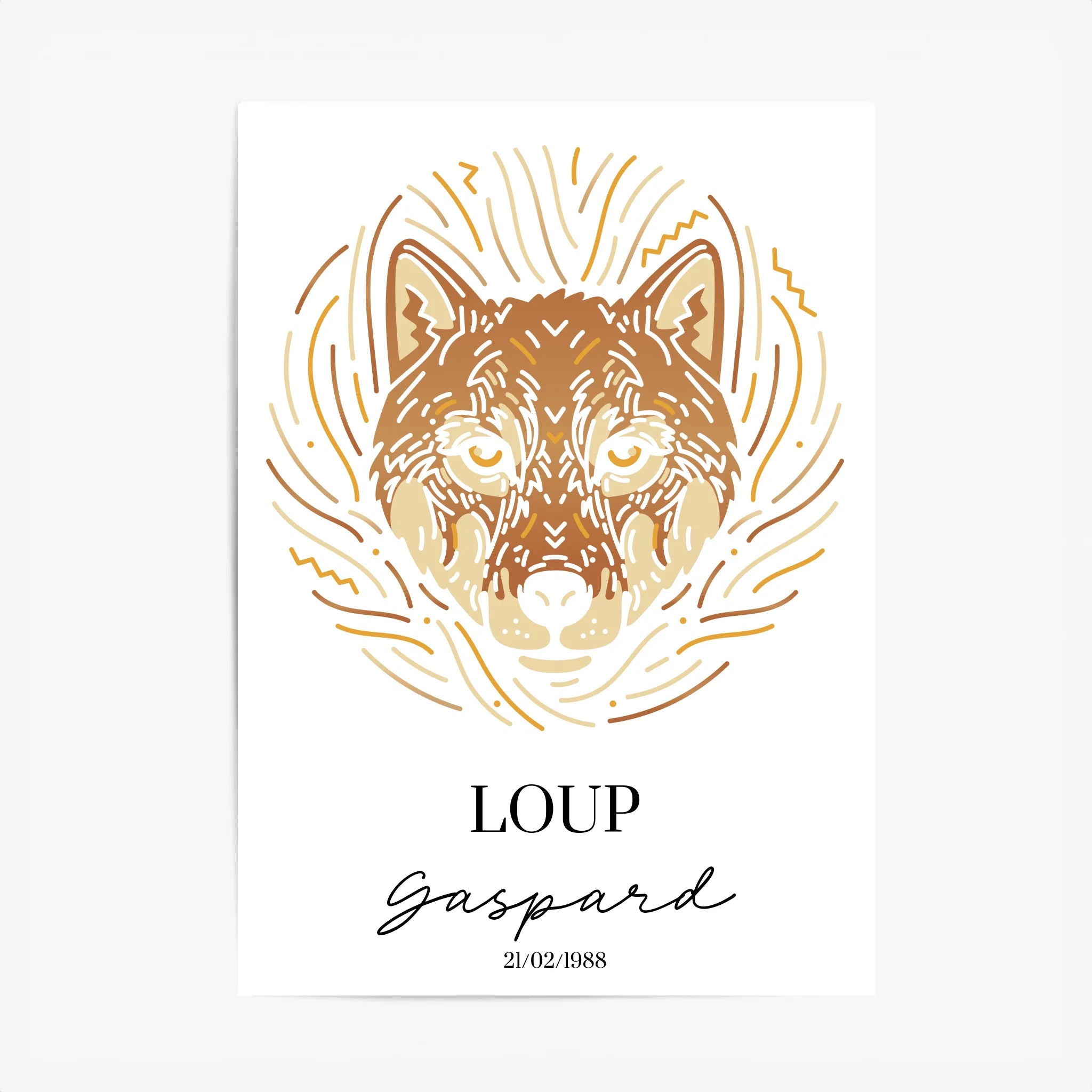 Tableau Personnalisé Signe Astrologique Amérindien Loup