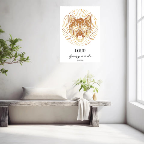 Tableau Personnalisé Signe Astrologique Amérindien Loup