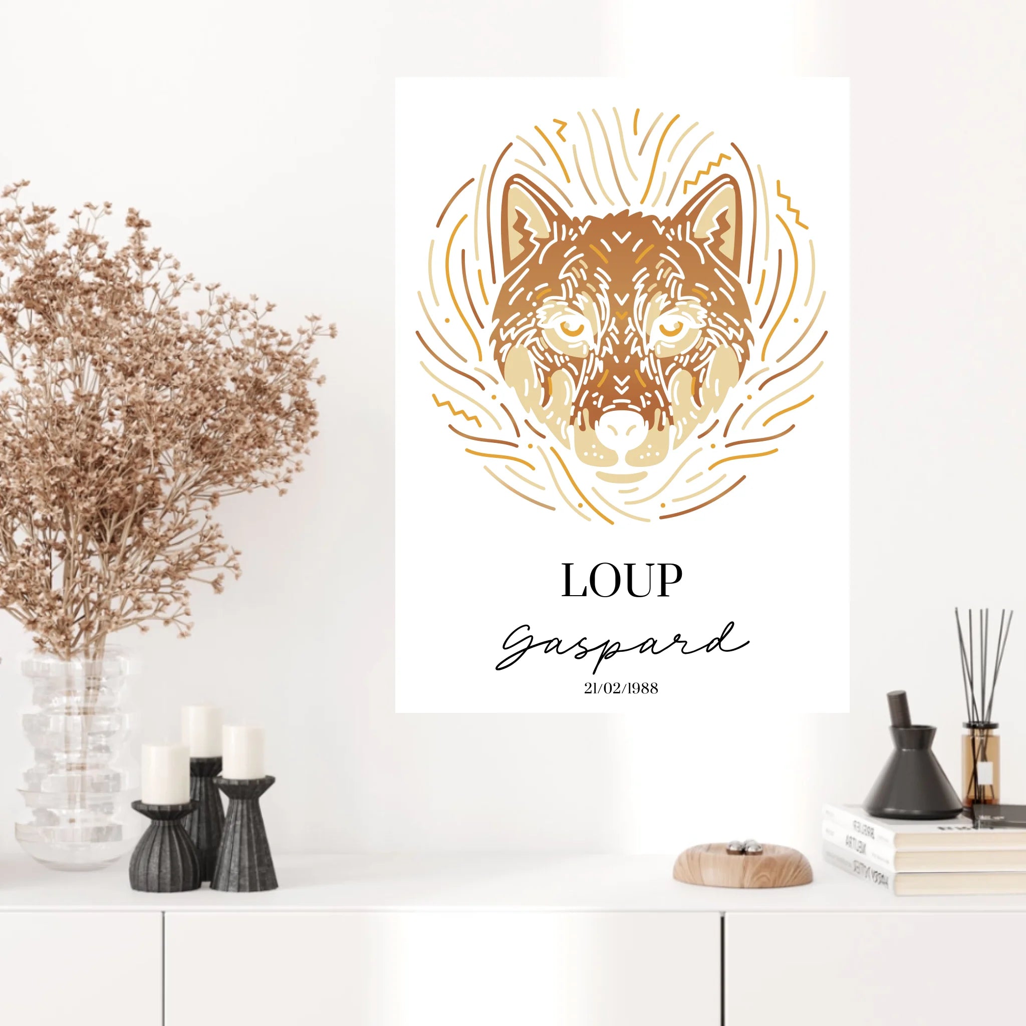 Tableau Personnalisé Signe Astrologique Amérindien Loup