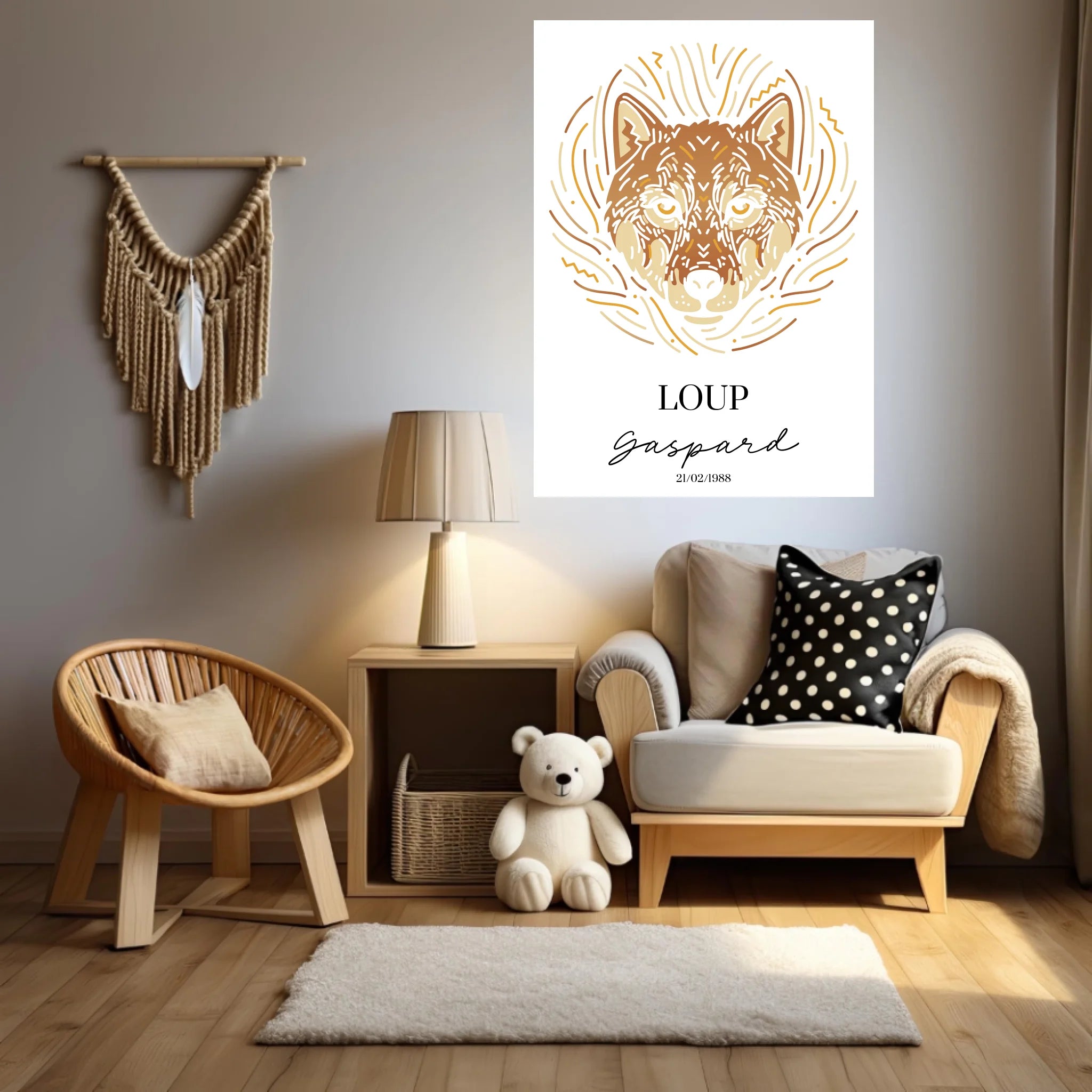 Tableau Personnalisé Signe Astrologique Amérindien Loup