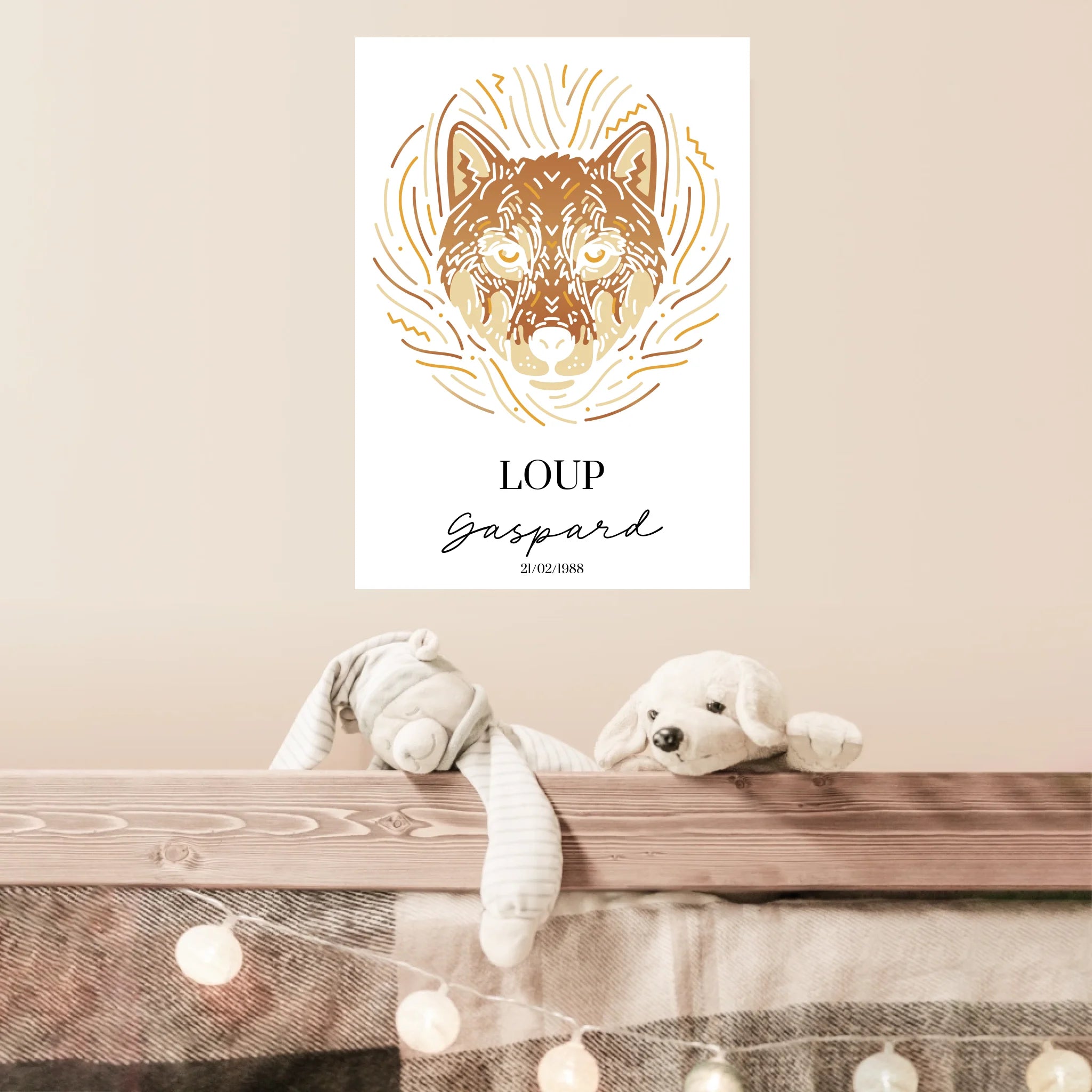 Tableau Personnalisé Signe Astrologique Amérindien Loup