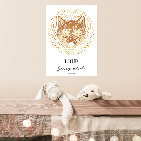 Tableau Personnalisé Signe Astrologique Amérindien Loup