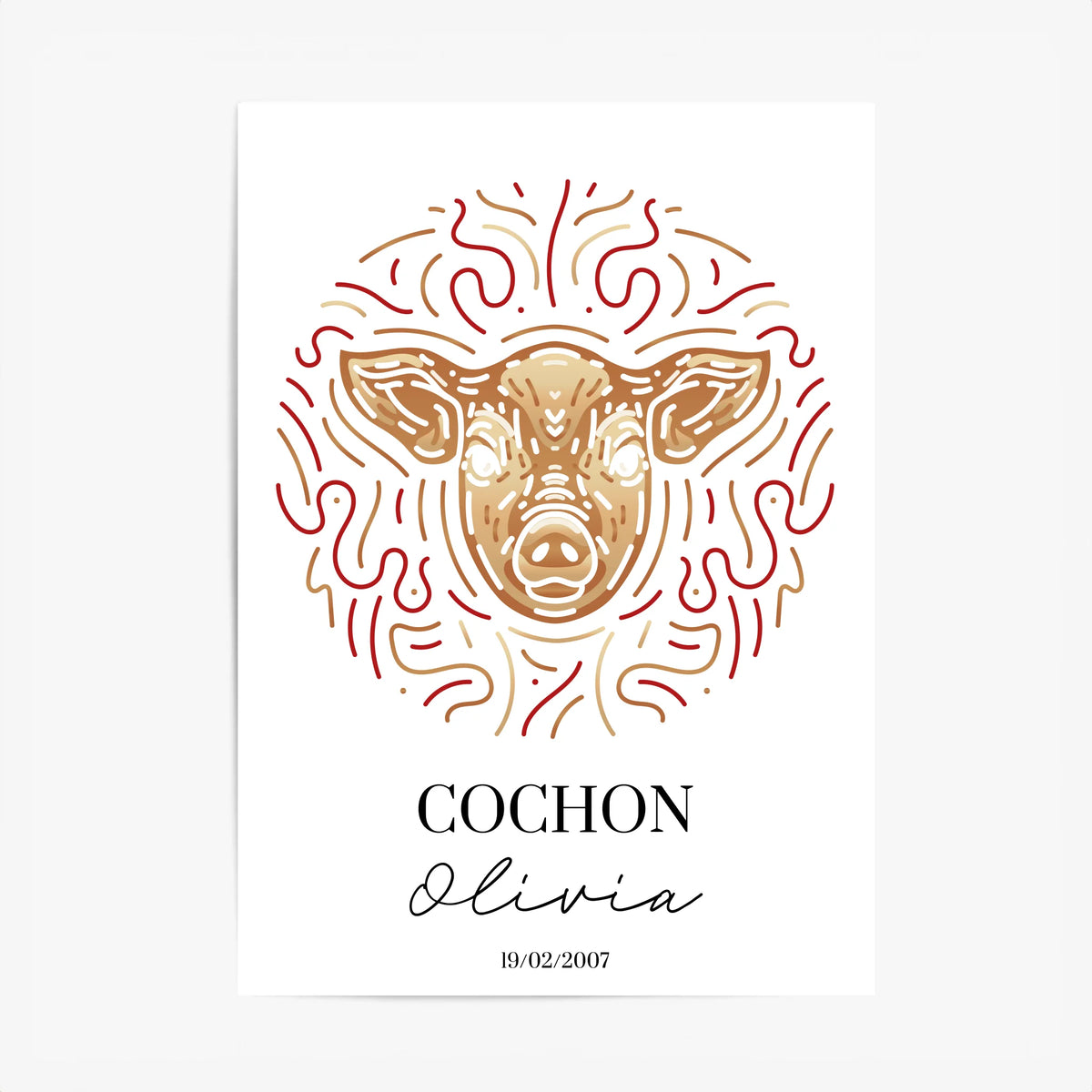 Tableau Personnalisé Signe Astrologique Chinois Cochon