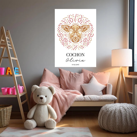Tableau Personnalisé Signe Astrologique Chinois Cochon