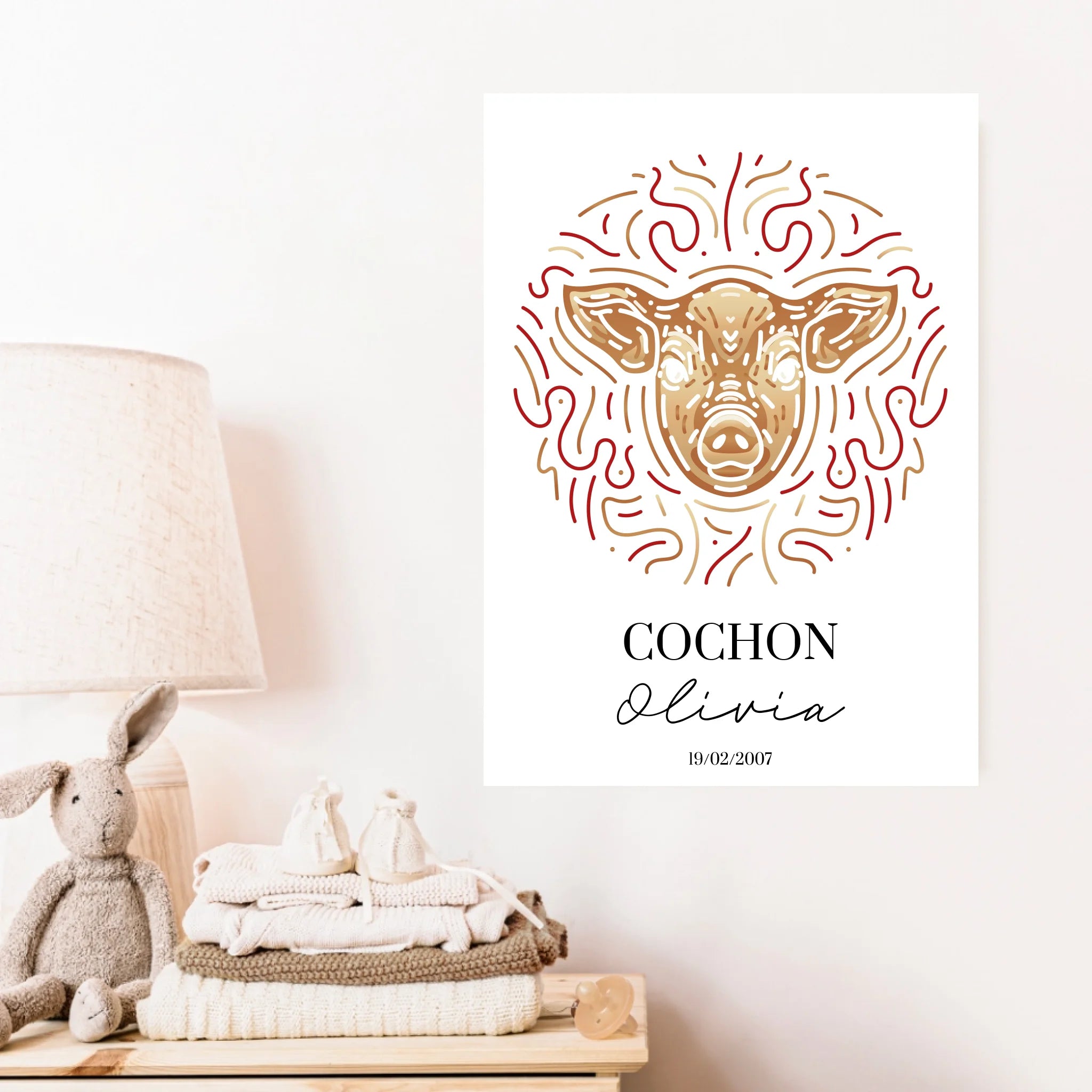 Tableau Personnalisé Signe Astrologique Chinois Cochon