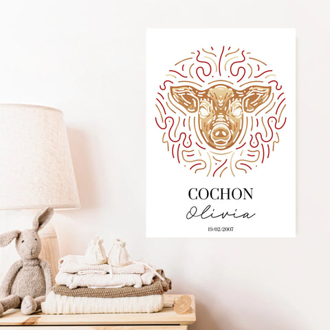 Tableau Personnalisé Signe Astrologique Chinois Cochon