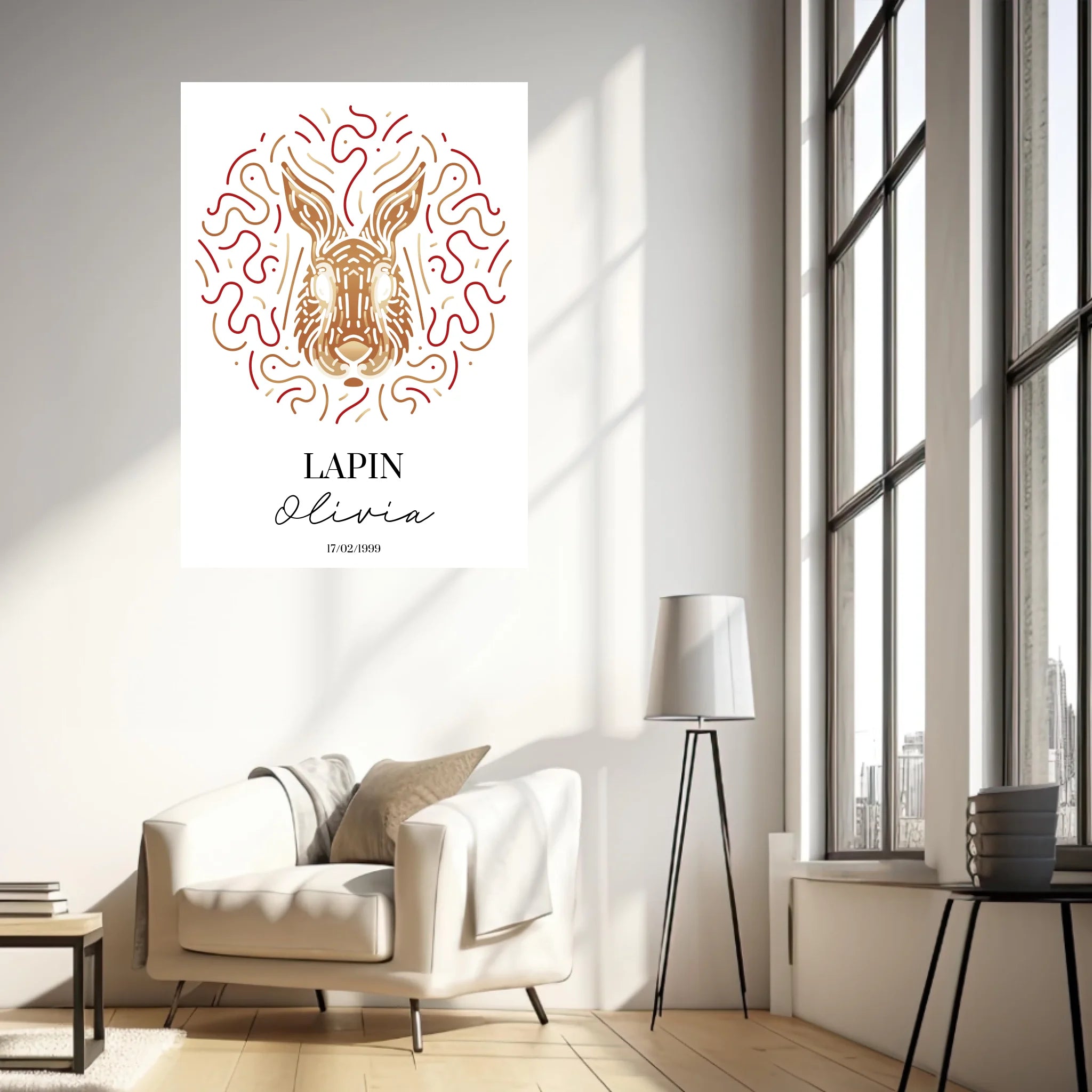 Tableau Personnalisé Signe Astrologique Chinois Lapin