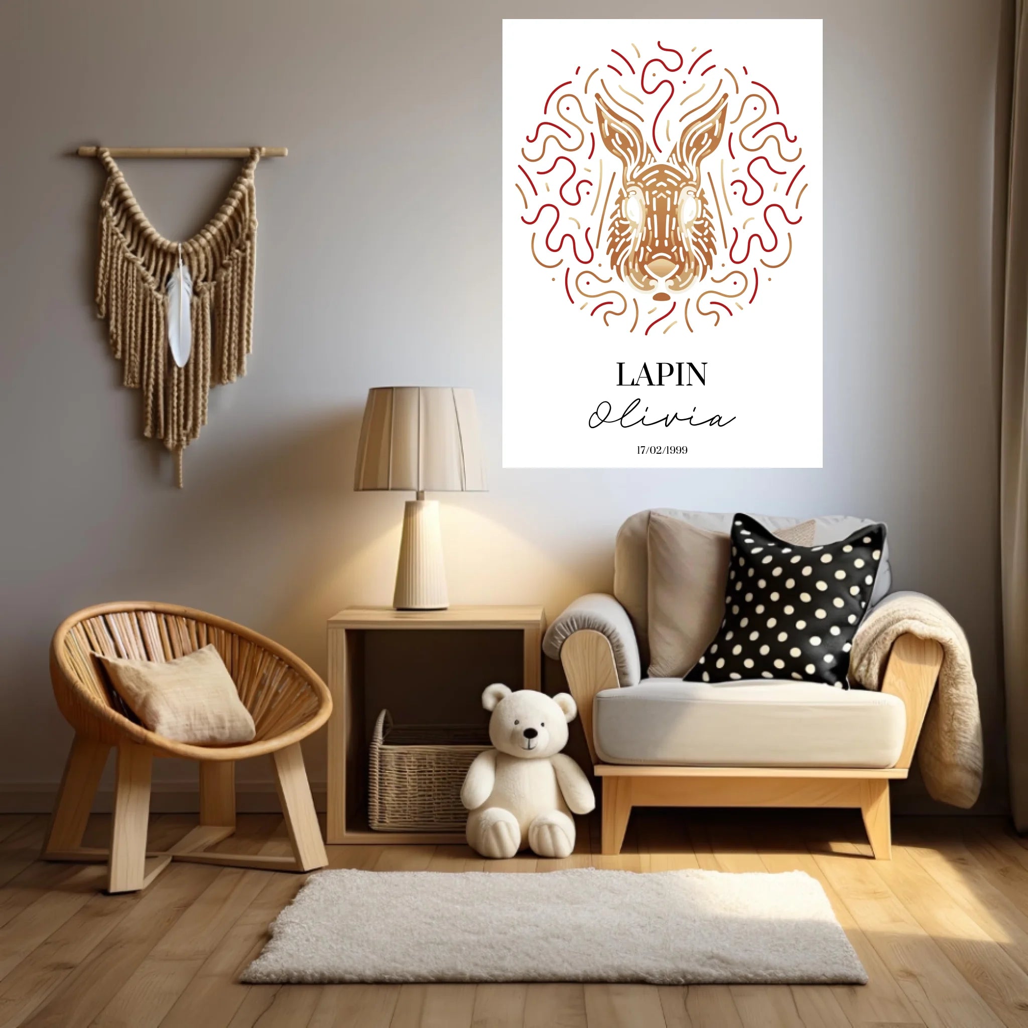Tableau Personnalisé Signe Astrologique Chinois Lapin